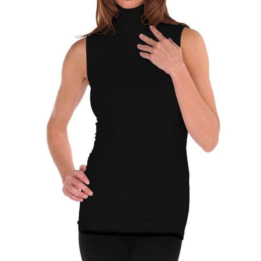 Clothing TINA Stephens Italy/Tees By Tina Sleek Clothing | Tina Stephens - Sleeveless Mock Neck - Black