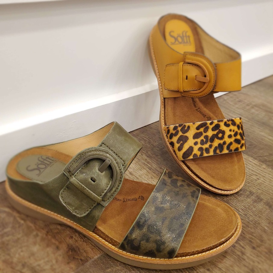 Footwear Sofft Slide Sandals | Sofft -Braye Prints Flat Leather Slide Sandal