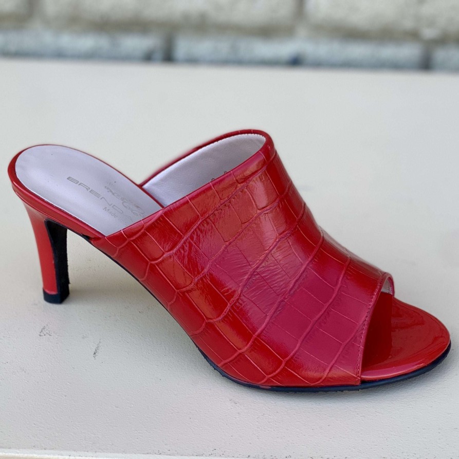 Footwear Brenda Zaro High Heel Slides | Brenda Zaro - T3969A Red Slide Heel Red Croco