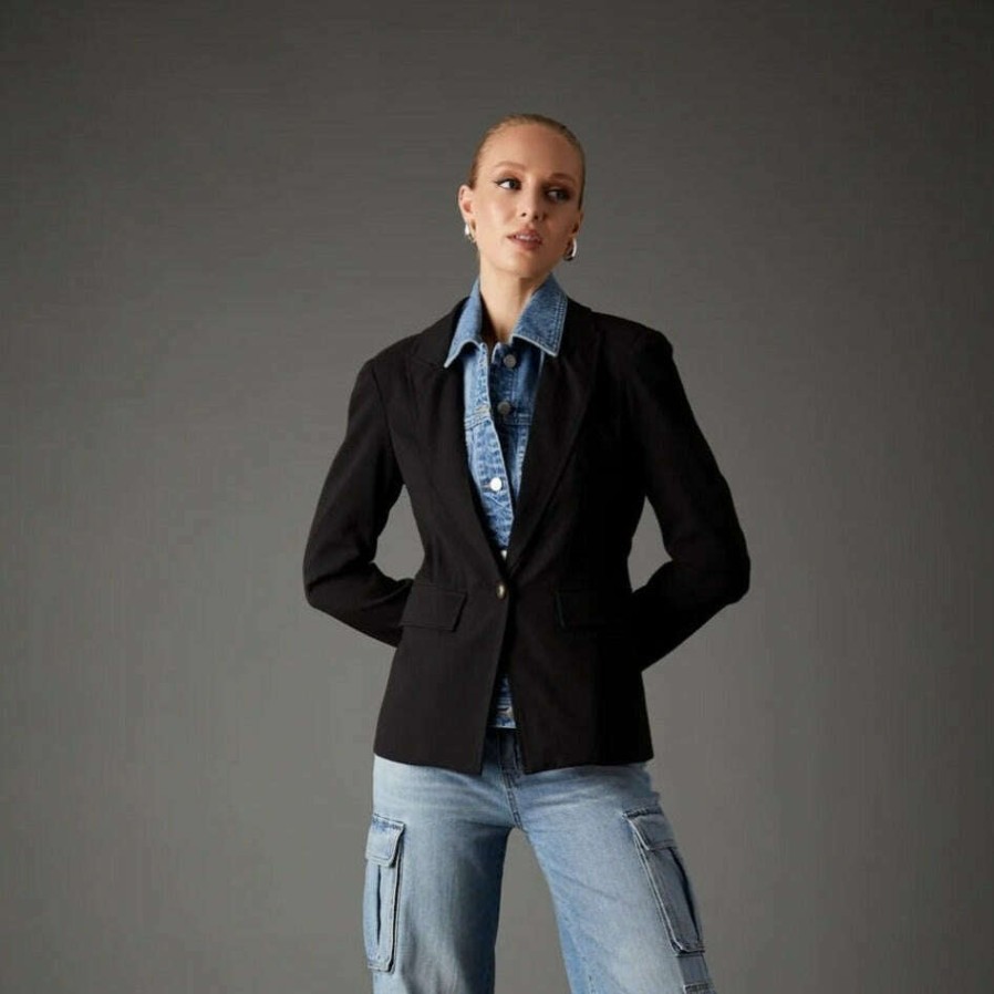 Clothing BLUE REVIVAL Classic Clothing | Blue Revival - Helen Blazer Herringbone Black