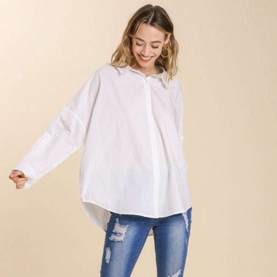 Clothing UMGEE Tops | Umgee - Long-Sleeve Button Front Shirt Off White