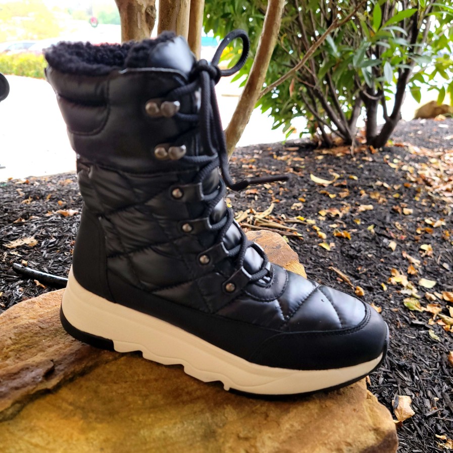 Footwear GEOX Winter Boots | Geox - Falena Lace-Up Puffy Quilted Waterproof Boot Black