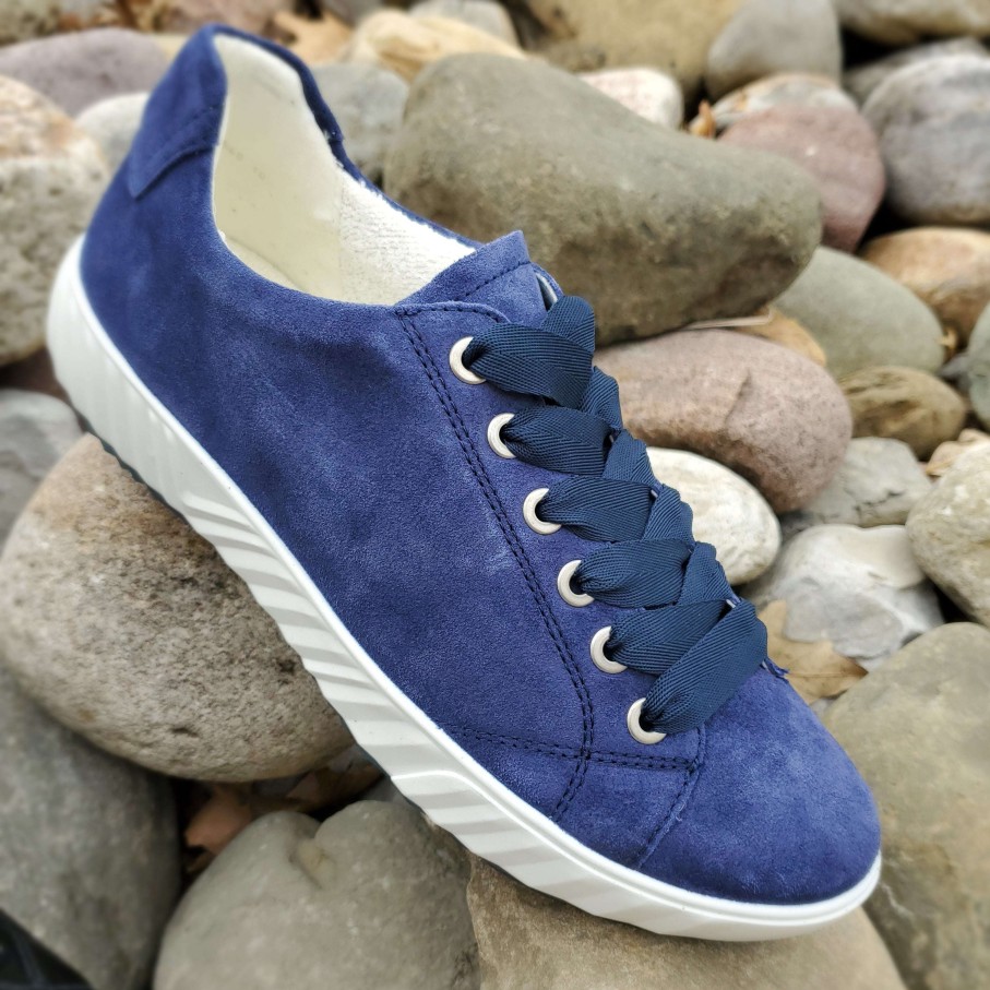 Footwear Ara Tie Sneakers | Ara - Alexandria Blue Suede Women'S Sneaker Indigo Velour