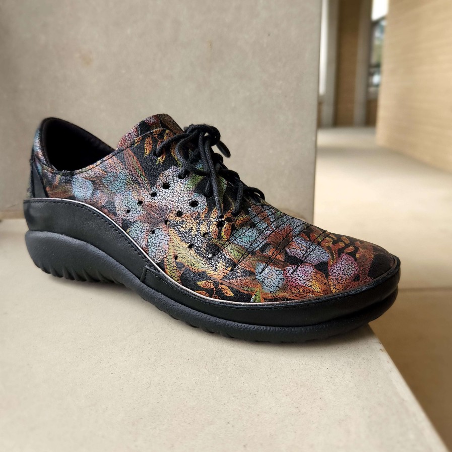 Footwear Yaleet Tie Sneakers | Naot - Kumara 11450 Dark Floral Lthr/Shiny Blk