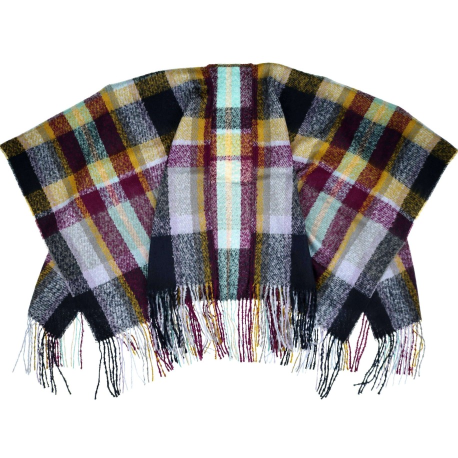 Accessories FRAAS - The Scarf Company | Fraas - The Scarf Company - Plaid Boucle Woven Ruana: Navy Plaid Combo