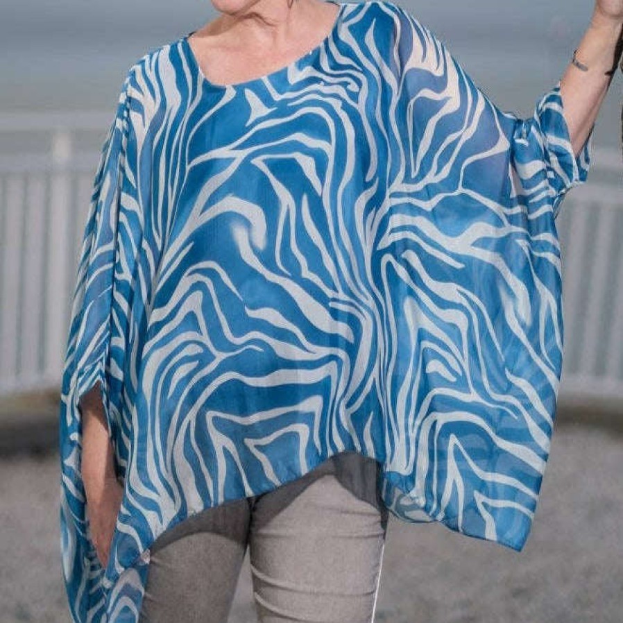 Clothing TINA Stephens Italy/Tees By Tina Beachwear | Tina Stephens - Sofia Ripple Silk Kaftan - Jeans