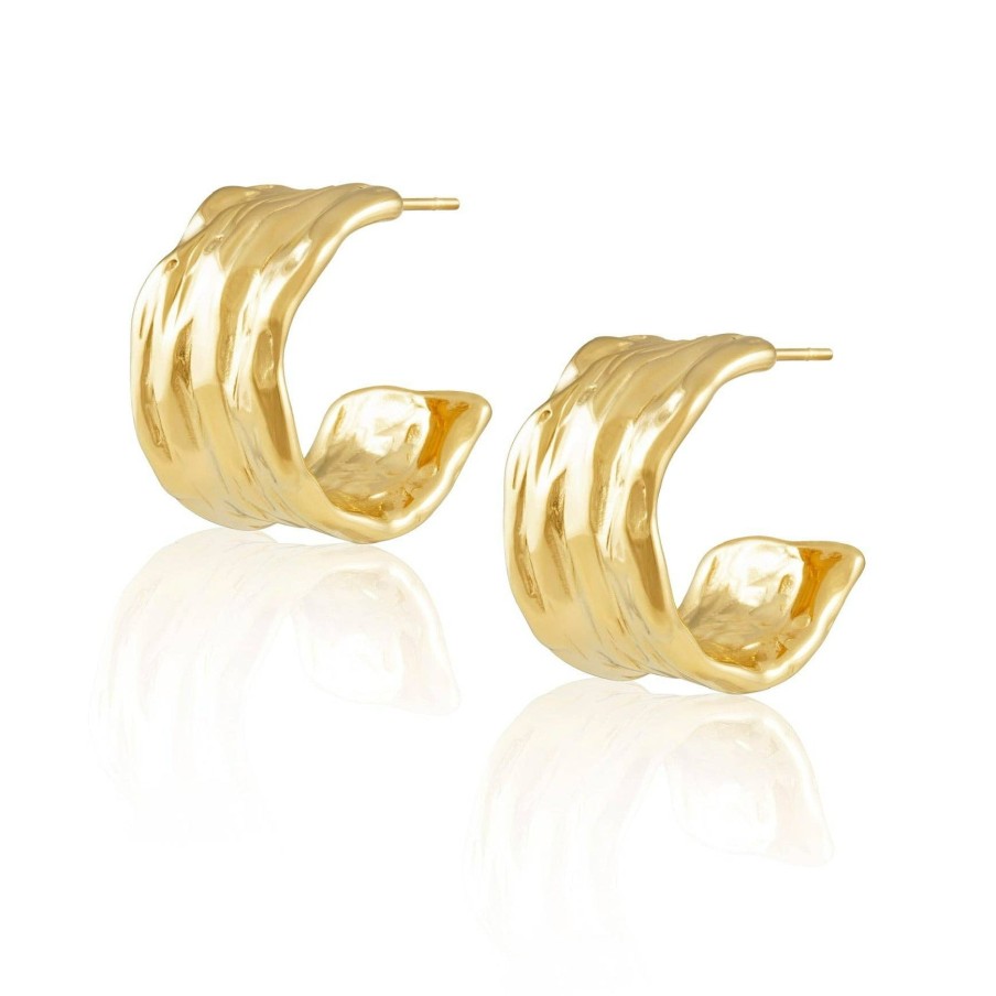 Accessories Sahira Jewelry Design Earrings | Sahira Jewelry Design - Gina Hammered Hoop - Gold