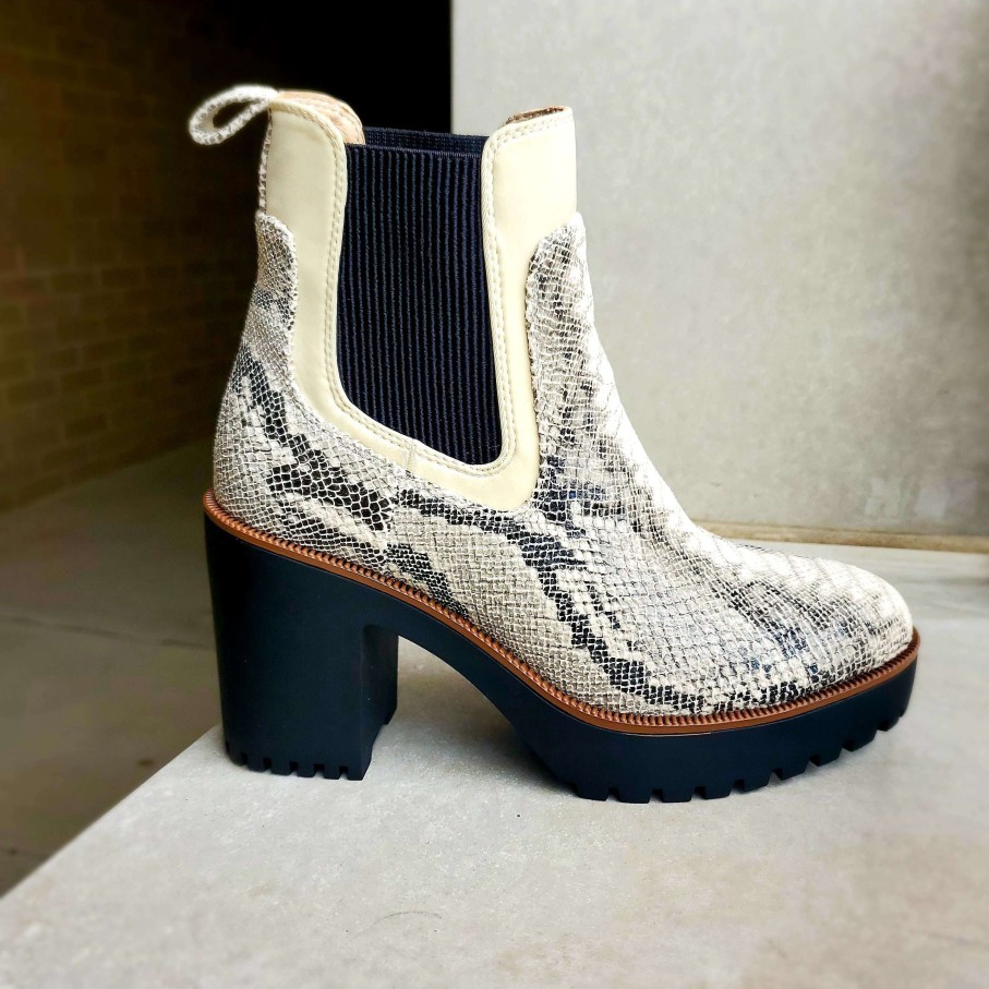 Footwear Chinese Laundry Heel Boots | Chinese Laundry - Good Day Cream/Grey Snake