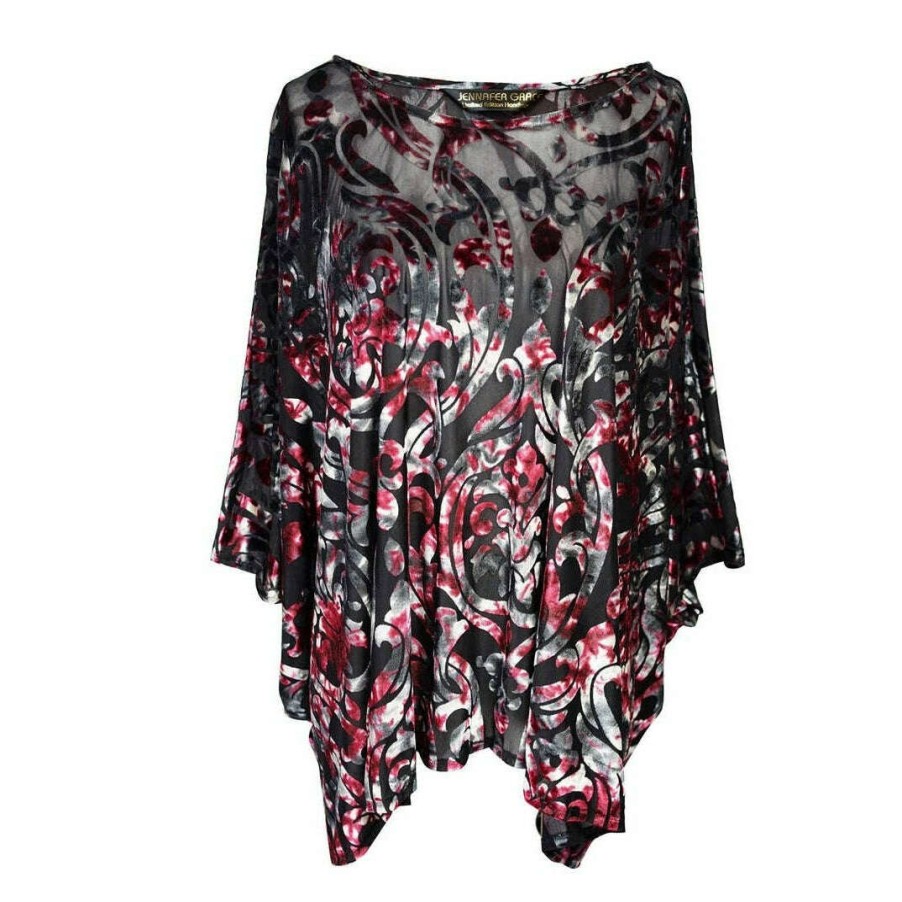 Clothing Jennafer Grace Boho Clothing | Jennafer Grace - Phantasm Rouge Velvet Burnout Top - Wine