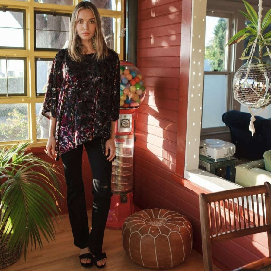 Clothing Jennafer Grace Boho Clothing | Jennafer Grace - Phantasm Rouge Velvet Burnout Top - Wine