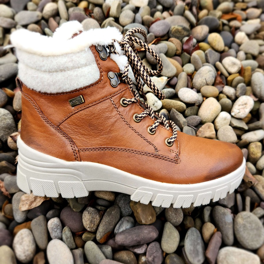 Footwear Remonte Lace Up Boots | Remonte - D0E71 Waterproof Leather Shearling Lined Boot