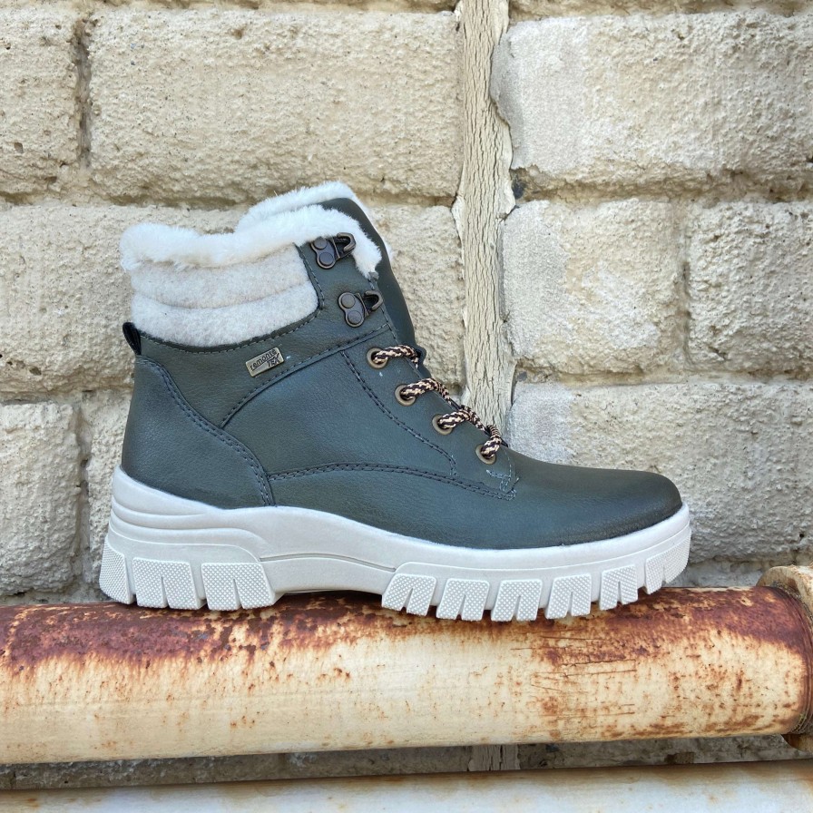 Footwear Remonte Lace Up Boots | Remonte - D0E71 Waterproof Leather Shearling Lined Boot