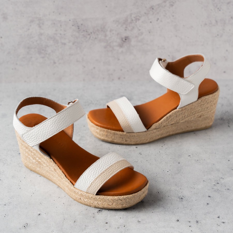 Footwear Eric Michael Wedges/Platform Sandals | Eric Michael - Panama - White/Taupe Espadrille