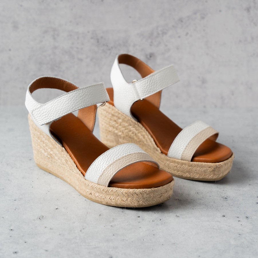 Footwear Eric Michael Wedges/Platform Sandals | Eric Michael - Panama - White/Taupe Espadrille