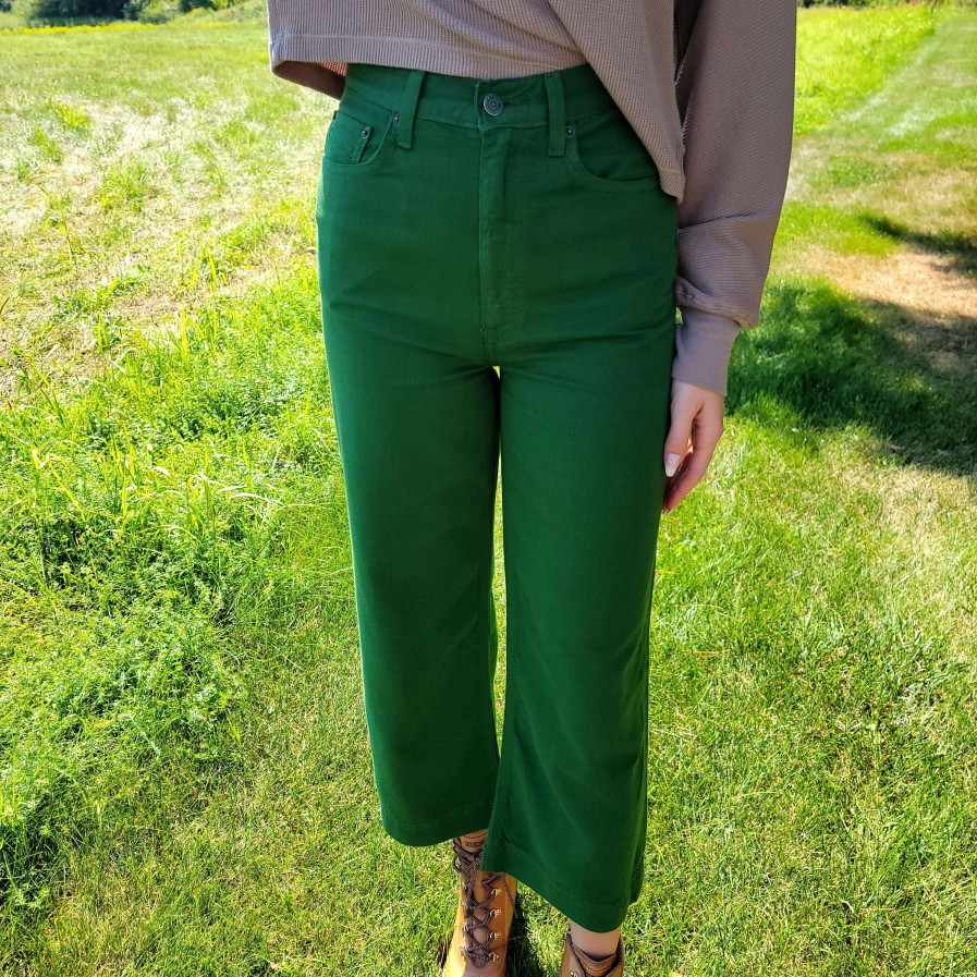 Clothing ETICA Boho Clothing | Etica - Wide Leg Crop Pant Green