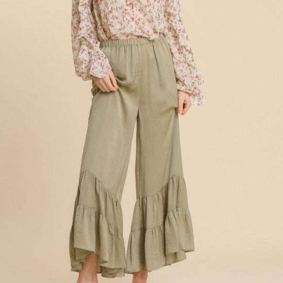 Clothing UMGEE Pants & Shorts | Umgee - Ruffle Pant - Olive Light Olive