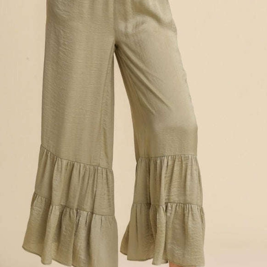 Clothing UMGEE Pants & Shorts | Umgee - Ruffle Pant - Olive Light Olive