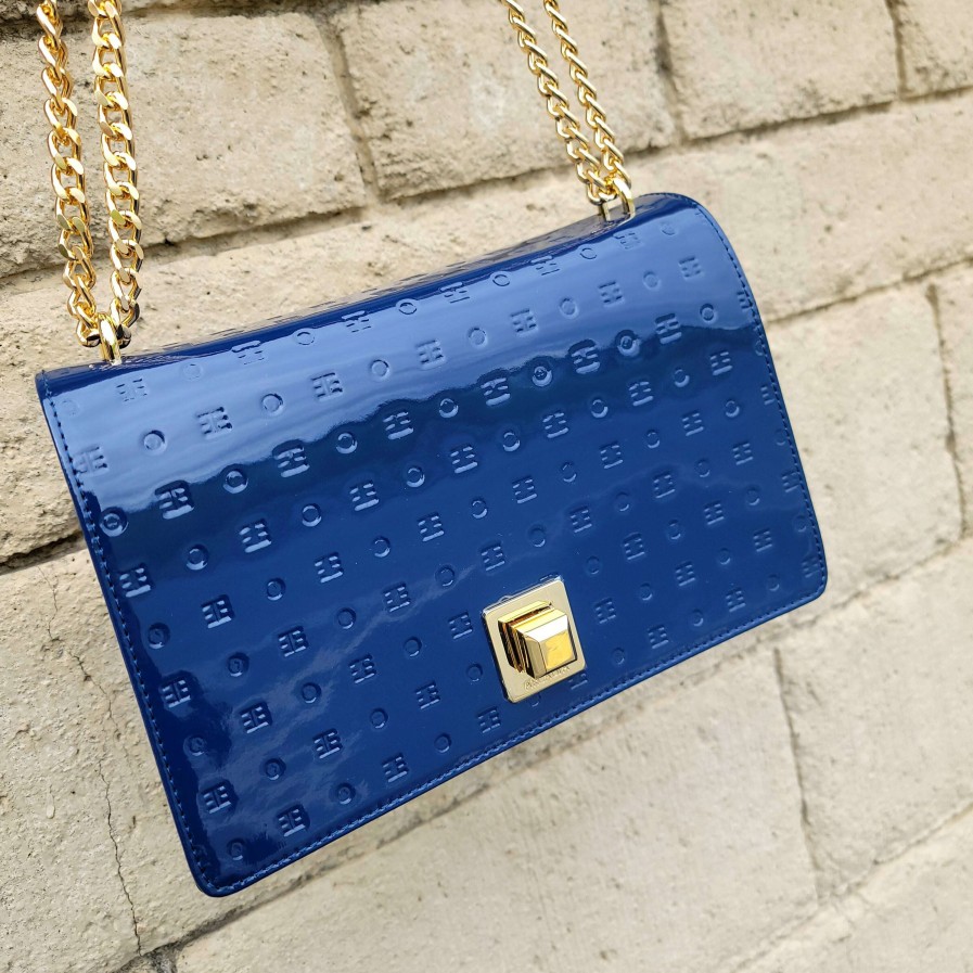 Handbags ARCADIA | Arcadia - Laila Medium Crossbody - Blue Patent Blu Patent