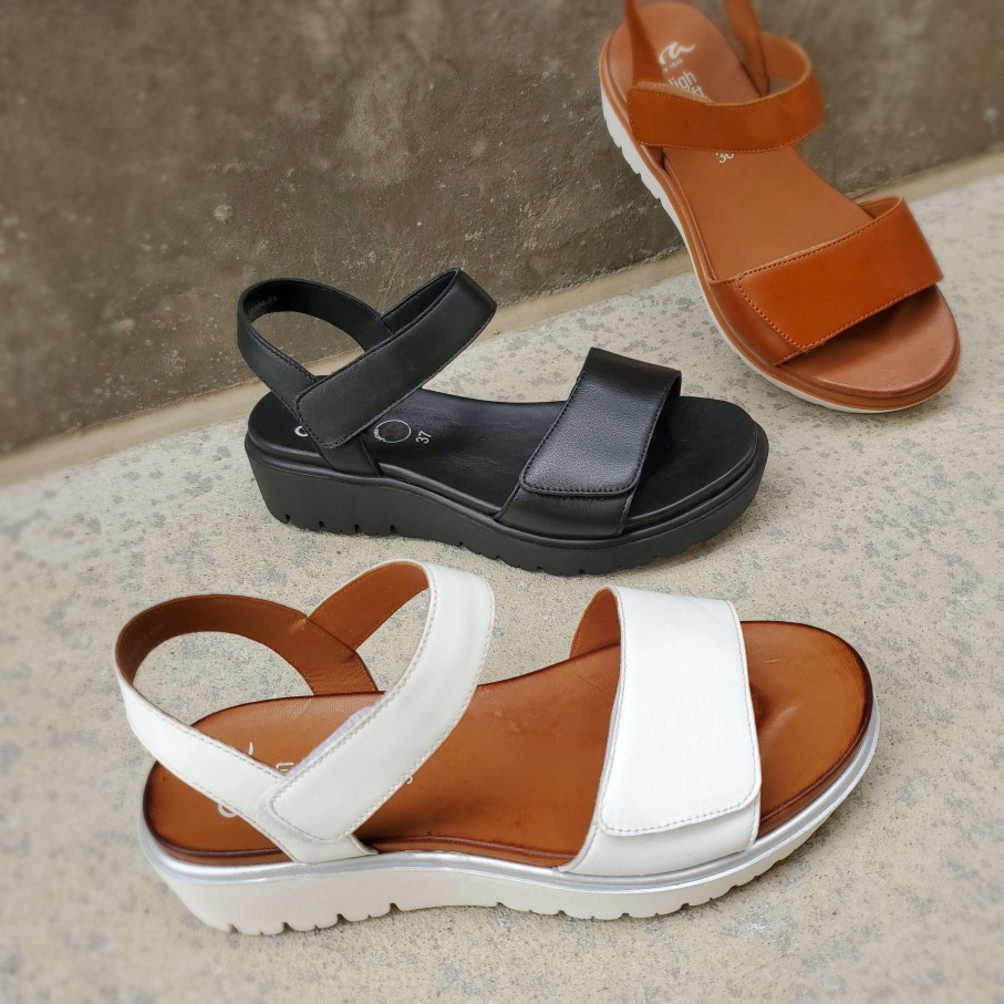 Footwear Ara Flat Sandals | Ara - Bellvue Leather Flatform Adjustable Women'S Sandal