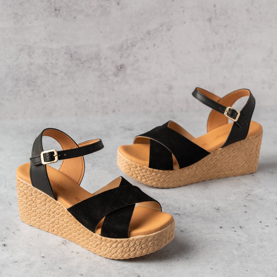 Footwear Eric Michael Wedges/Platform Sandals | Eric Michael - Bonita - Black Suede