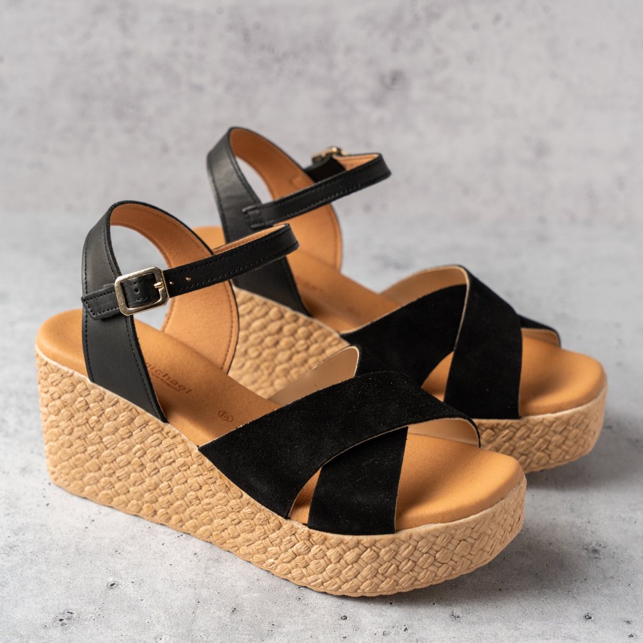 Footwear Eric Michael Wedges/Platform Sandals | Eric Michael - Bonita - Black Suede