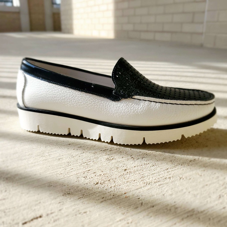 Footwear DICHENZO Slip-On Loafers | Di Chenzo - Black & White Patent Italian Leather Loafer Black Patent/White