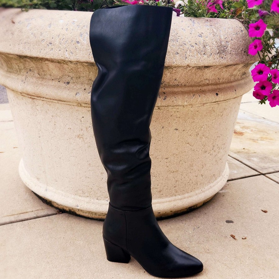 Footwear Bueno Heel Boots | Bueno - Sheila Leather Over-The-Knee Boot Black