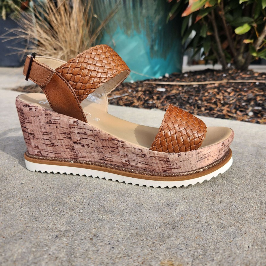 Footwear Ara Wedges/Platform Sandals | Ara - Pasadena - Cognac Leather Platform Wedge Sandal