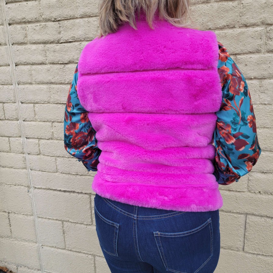 Clothing LOVE TOKEN Sleek Clothing | Love Token - Tiered Faux Vest - Hot Pink