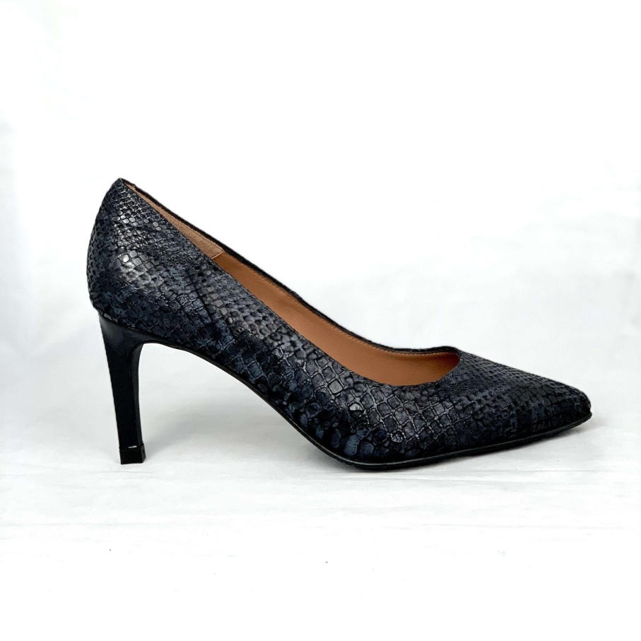 Footwear Brenda Zaro High Heels (2 Inches Or Above) | Brenda Zaro- Black Leather Safari Print Pump Black Reptile