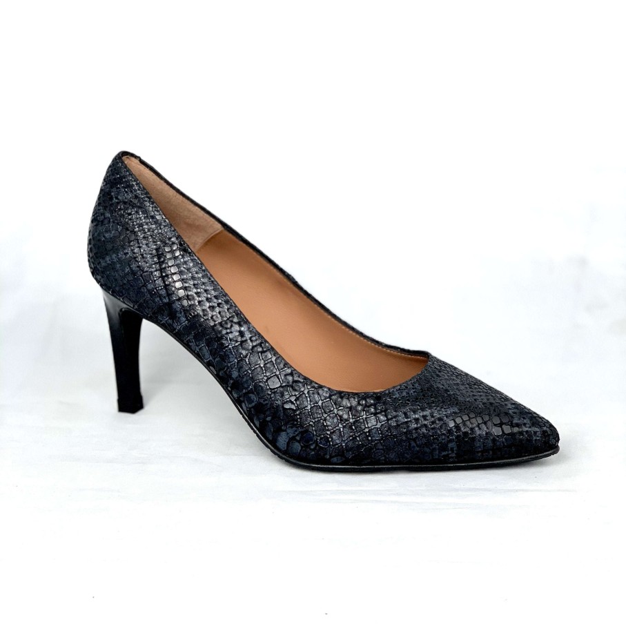 Footwear Brenda Zaro High Heels (2 Inches Or Above) | Brenda Zaro- Black Leather Safari Print Pump Black Reptile