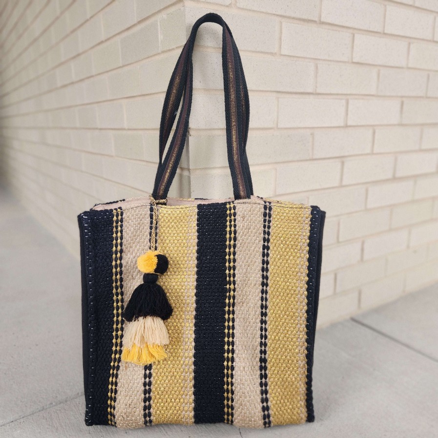 Handbags America & Beyond | Black & Gold Woven Tote