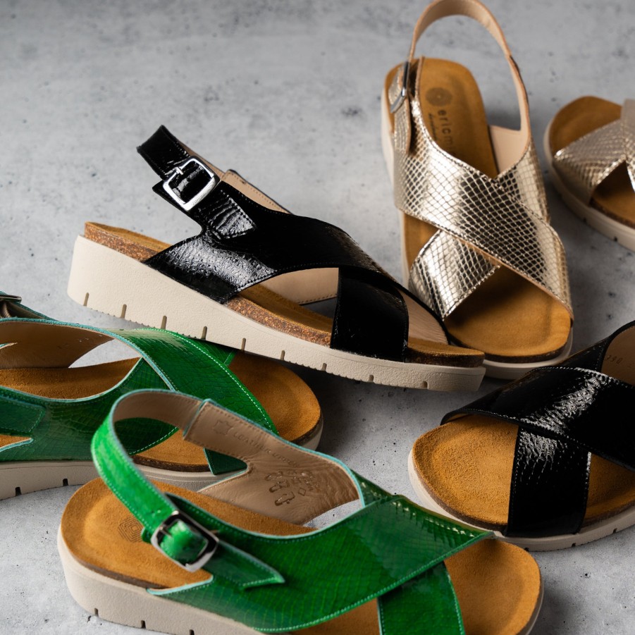 Footwear Eric Michael Flat Sandals | Eric Michael - Cancun - Green/Black/Metallic