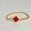 Accessories Sahira Jewelry Design Bracelets | Sahira Jewelry Design - Beaded Clover Bracelet - Red/Gold