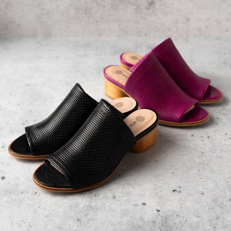 Footwear Eric Michael Heel Sandals | Eric Michael - Sevilla - Fuschia & Black Leather