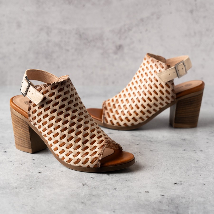 Footwear Eric Michael Heel Sandals | Eric Michael - Paris - Woven Cream/Tan Or Black/Tan