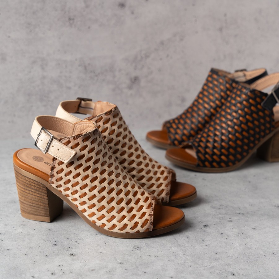 Footwear Eric Michael Heel Sandals | Eric Michael - Paris - Woven Cream/Tan Or Black/Tan